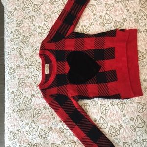 Red and black checkered knit sweater